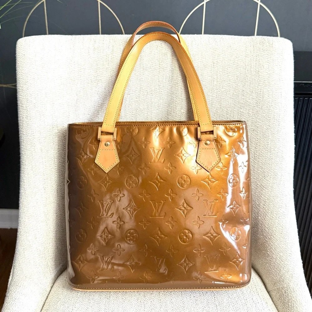 Authentic Louis Vuitton Vernis Houston tote bag bronze gold color small